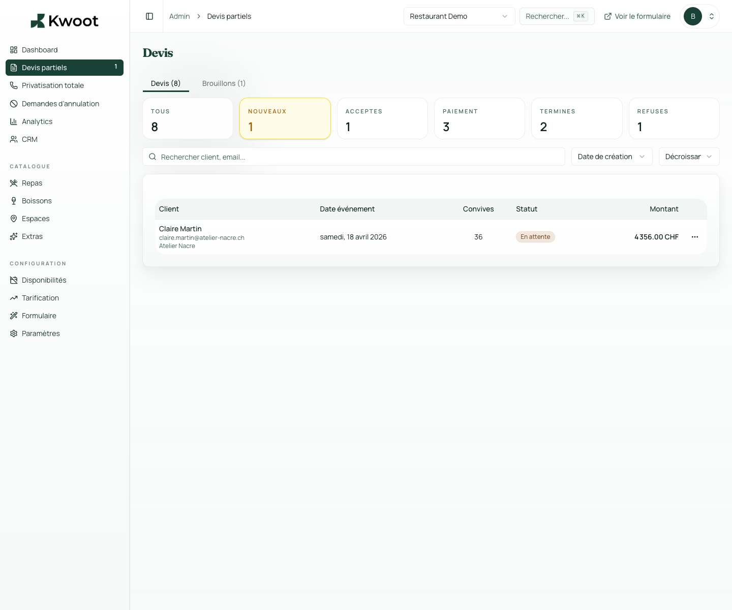 Quote data and exports in Kwoot